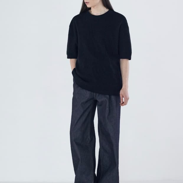 가먼트레이블 와플니트 반팔 블랙 L사이즈