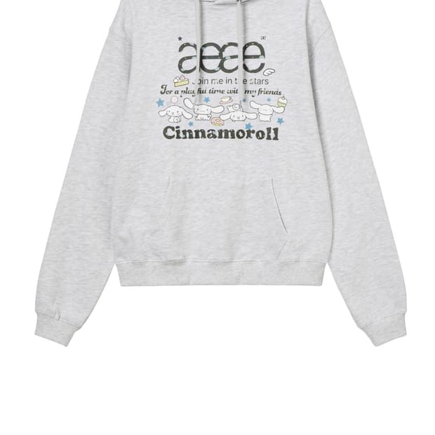 aeae x 시나모롤 웹로고 루즈 후드 라이트그레이 색상 팝니다 사이즈0