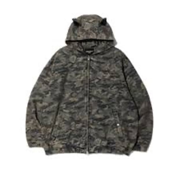 크리틱 데빌이어 카모 데님 후드집업 카키