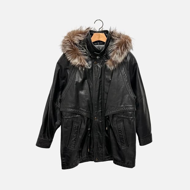 vintage italy 양가죽 후드 자켓