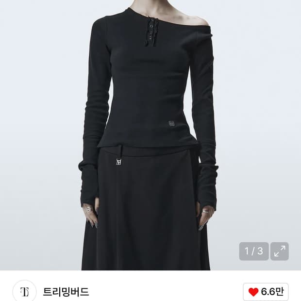 트리밍버드 원숄더 헨리넥 롱슬리브 블랙 2사이즈