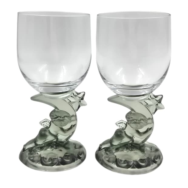 80s 이시즈카 유리 공예 엔틱 천사&달 와인잔 1p