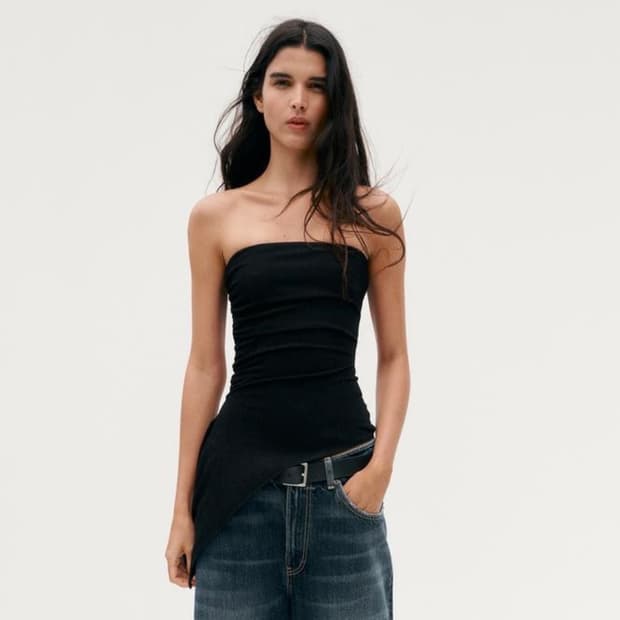 [새상품 택o] 자라 텍스쳐 오프숄더 탑 블랙
