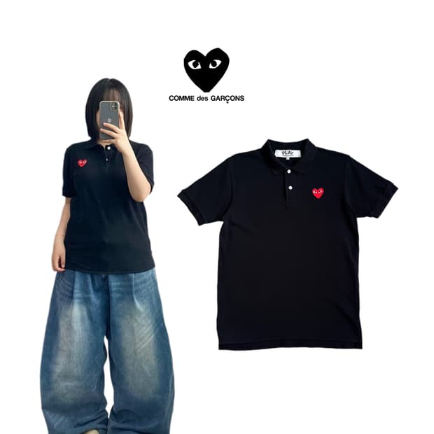 꼼데가르송 하트로고 PK 카라 반팔 티셔츠 블랙
