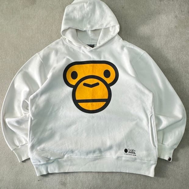 100 베이프 올드스쿨 베이비 마일로 화이트 후드티