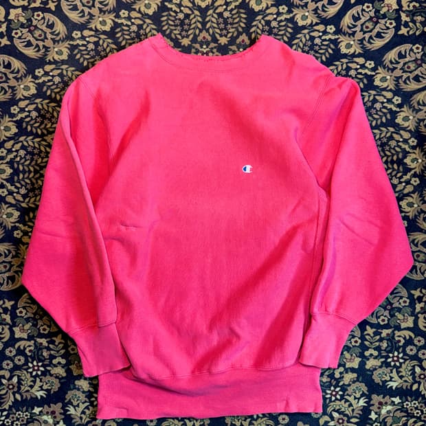 90s 빈티지 챔피온 리버스위브 네온핑크 스웻셔츠