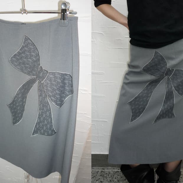 ribbon patch midi skirt