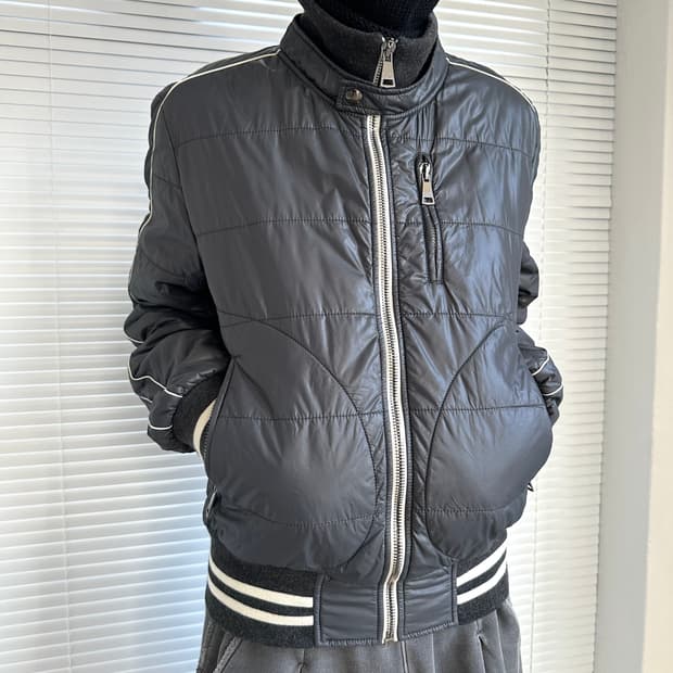 돌체앤가바나 2000s 애쉬 블루 하이넥 봄버 자켓