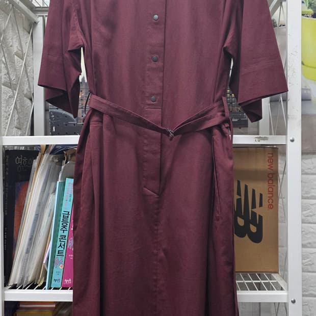 더캐시미어 셔츠형 반팔 롱원피스 55~66  와인 여름원피스 WM70