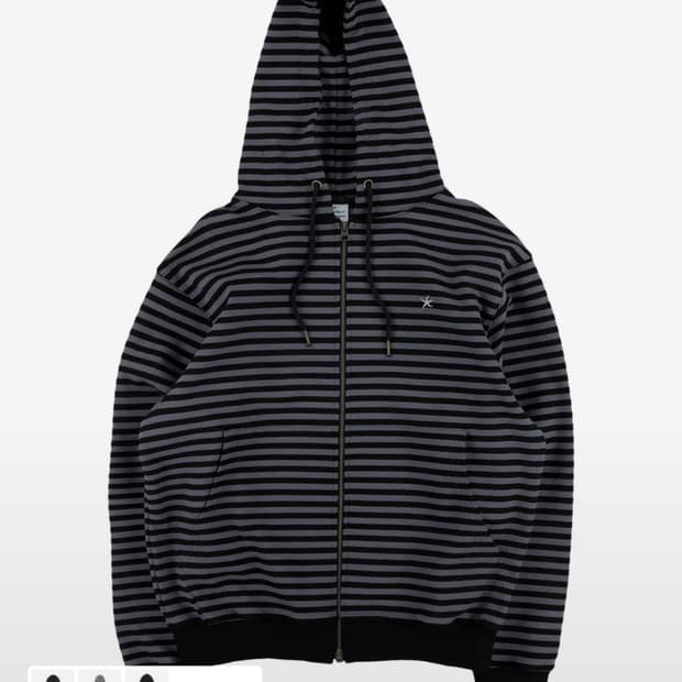 TCM stripe hooded zip-up (charcoal/black