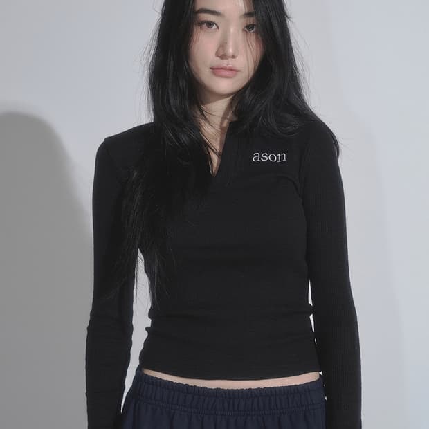 애즈온 IVY COLLAR LONG SLEEVE BLACK