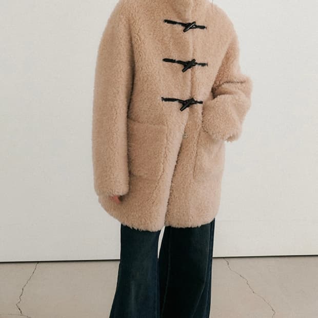 헌치 하이넥 더플 시어링 무스탕/라이트오렌지