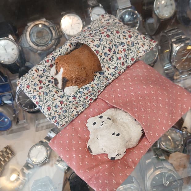 미국 빈티지 핸드메이드 강아지 피규어 두개 셋트