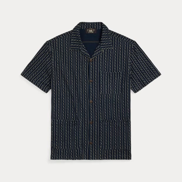 RRL 인디고 프린트 저지 캠프 셔츠 L