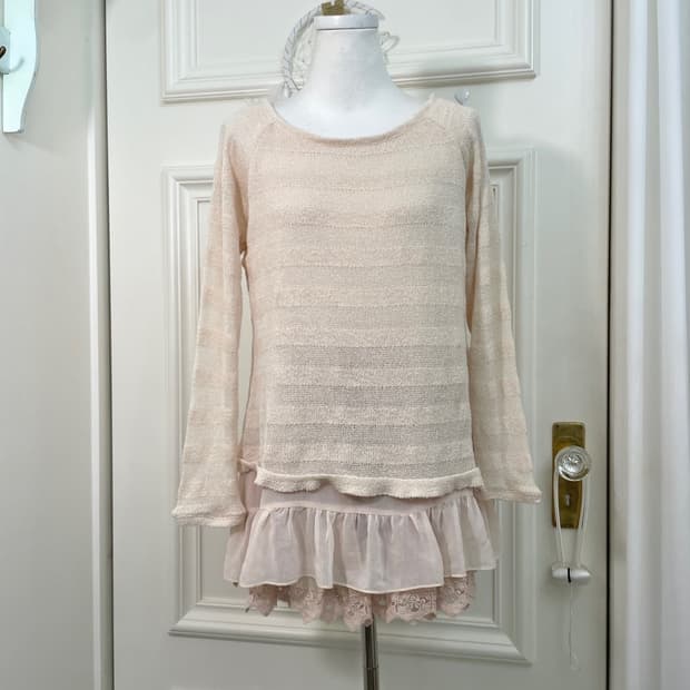 coral chiffon ruffle layered knit top