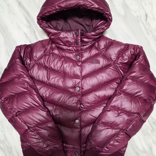 노스페이스 버건디 구스다운 숏패딩