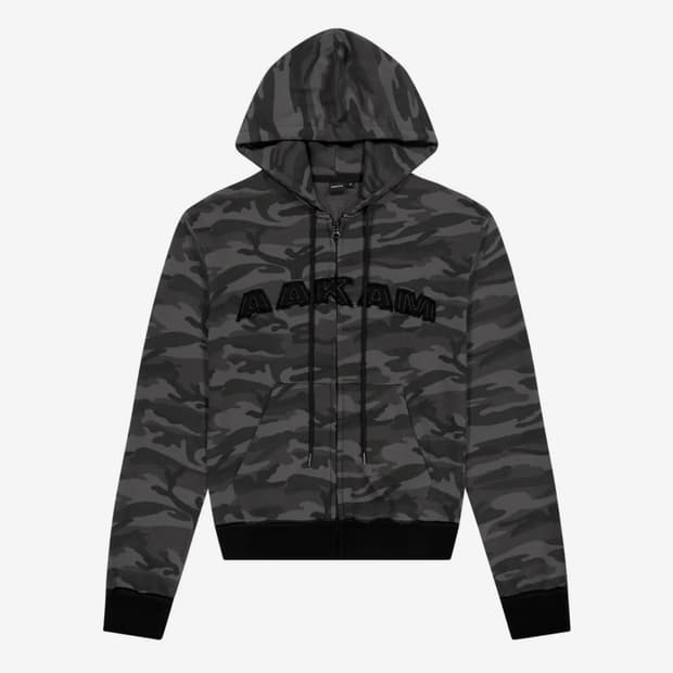 아캄 카모Contrast Logo Zip-up Hoodie (Black)