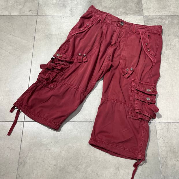 일본 빈티지 락펑크 버건디 카고 숏팬츠 반바지