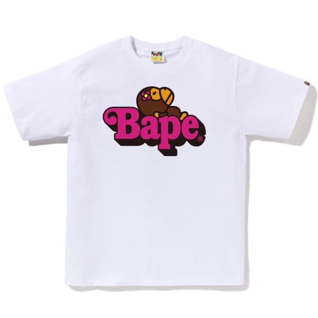 베이프 베이비 마일로 온 베이프 반팔 티셔츠 화이트X리사