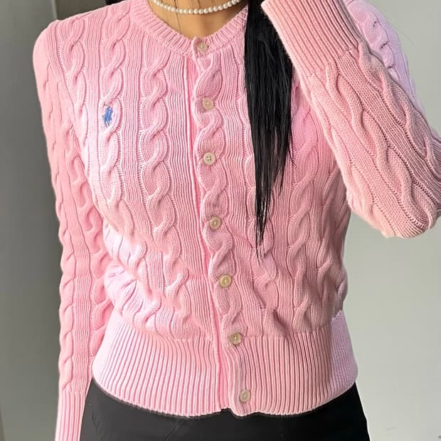 폴로 랄프 로렌 QR 라벨 케이블 가디건