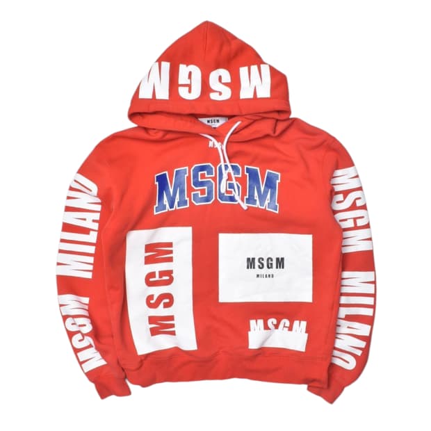MSGM  빅로고 패치 유니크 기모 후드 티셔츠 S M25042605