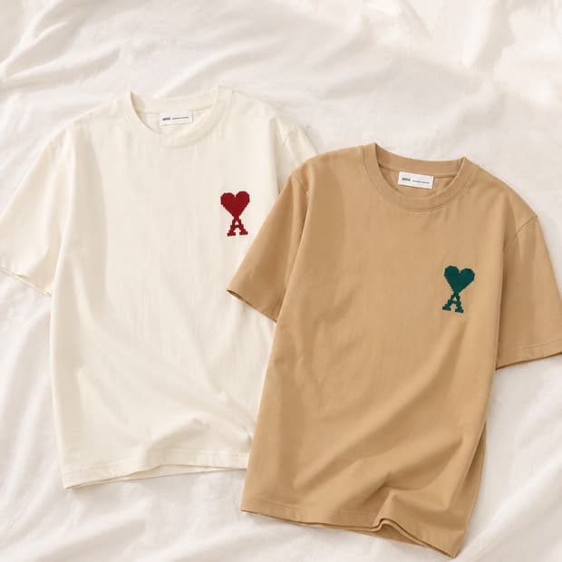 아미 빅로그 반팔티 베이지/아이보리 새상품