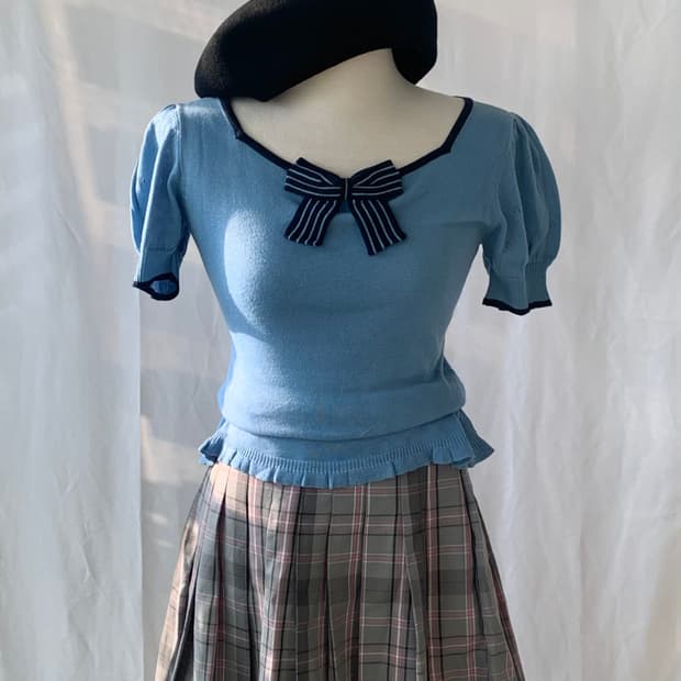 리본 니트 반팔티