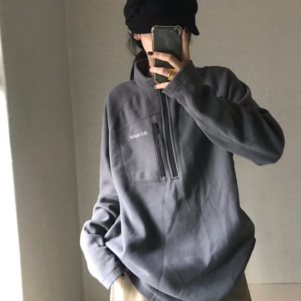콜롬비아 오버핏 후리스 반집업