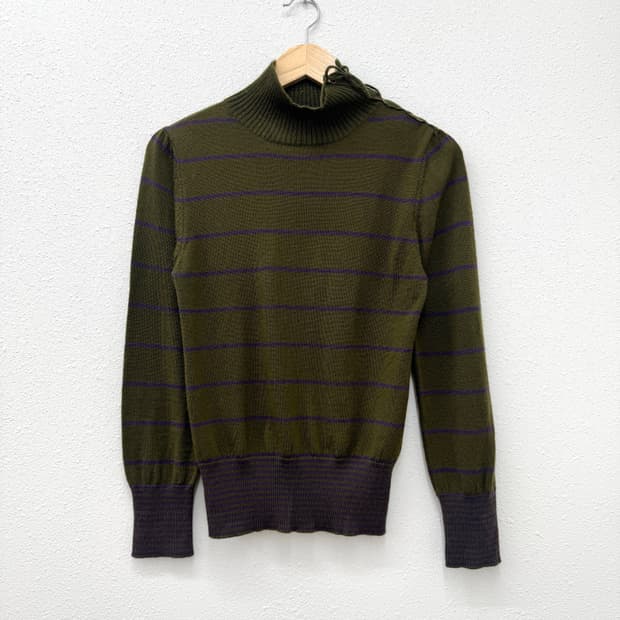 빈티지 스트라이프 아이렛 리본 니트