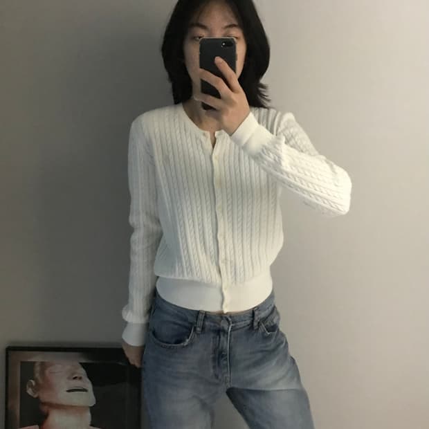 폴로 랄프로렌 포니로고 화이트 케이블 니트 가디건