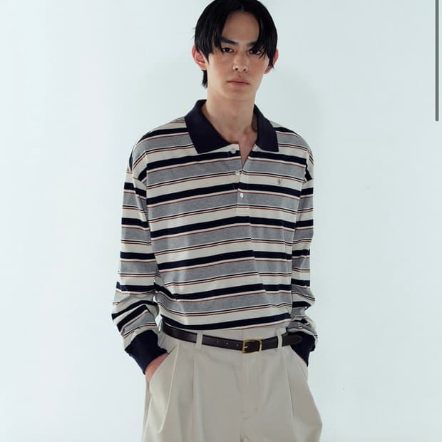 노이스 - 엠코튼 로고 스트라이프 폴로셔츠 S