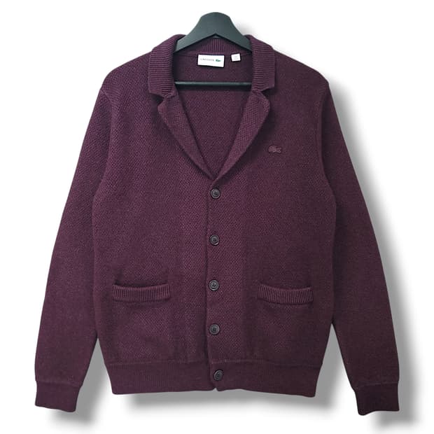 [100] 라코스테 버건디 울 혼방 숄 가디건