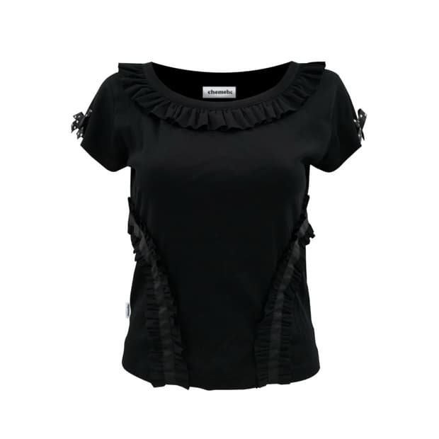 체메씨 커브드 프릴티 반팔티 블랙 (리본x)