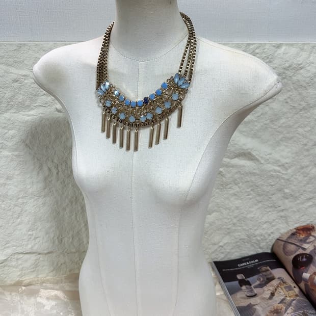 빈티지 ocean love 블루 오리엔탈 박스체인 목걸이