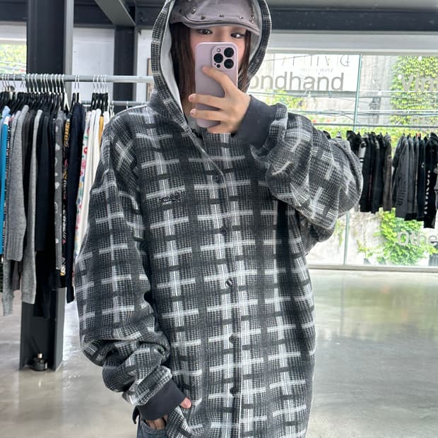 슈프림 후디드 플레이드 니트셔츠 23FW
