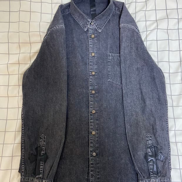 크롬하츠 크로스 레더채치 데님셔츠 사이즈 m