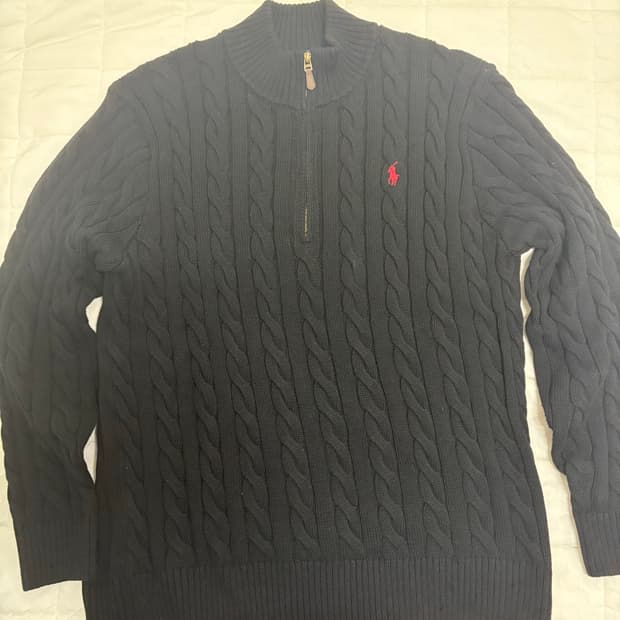 폴로 랄프로렌 반집업 케이블 니트 블랙