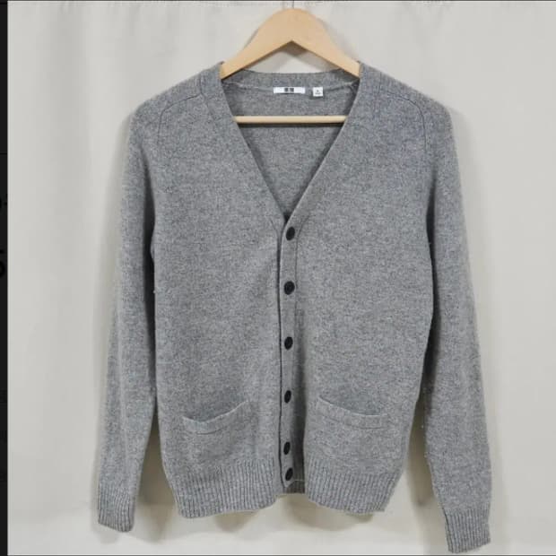 95)유니클로 울 가디건 그레이