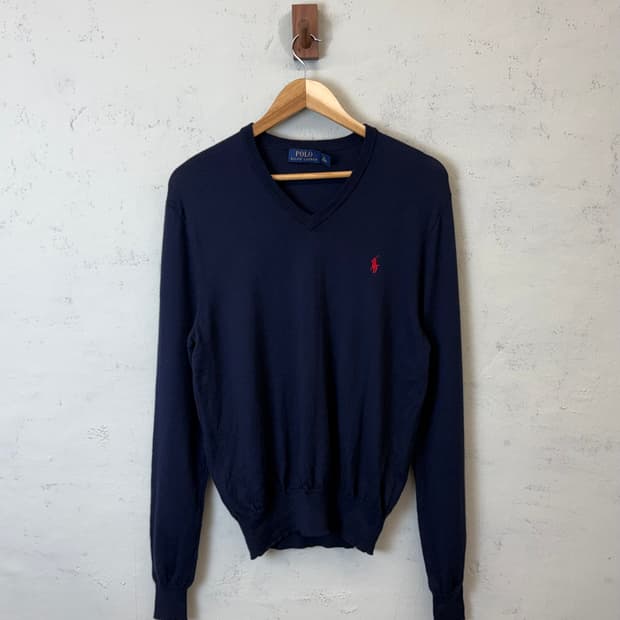 폴로랄프로렌 메리노울 네이비 브이넥 니트