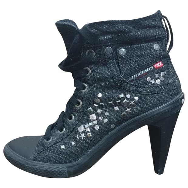 디젤 스터드 데님 하이힐구두