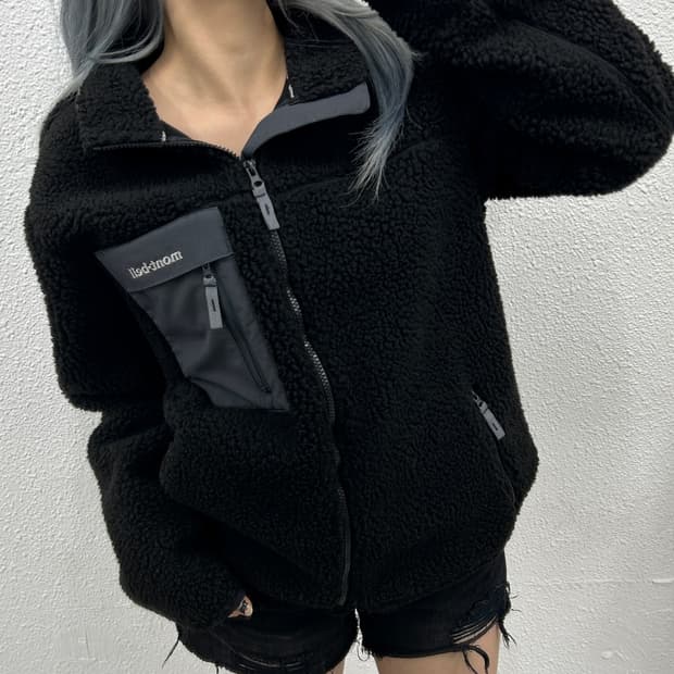 몽벨 블랙 뽀글이 포켓집업 100