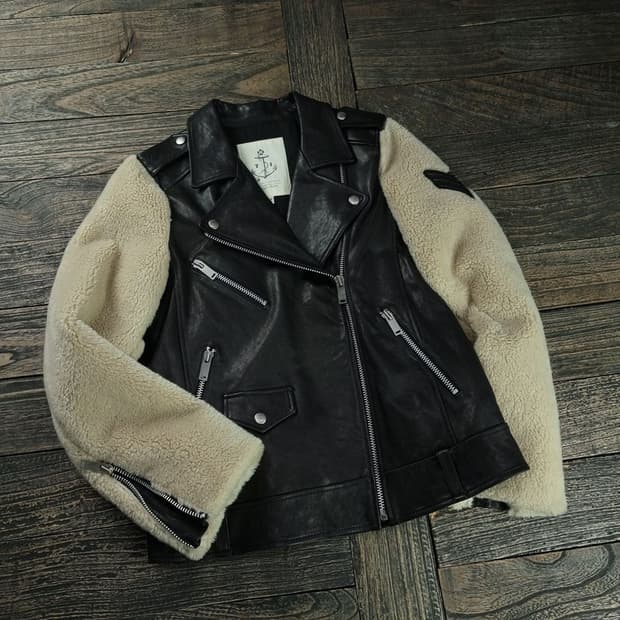 [써스데이아일랜드] 리얼 램스킨 후리스 소매 라이더 자켓 M18668