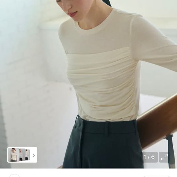 (새상품)(S) 드로우핏 우먼 셔링 드레이프 롱슬리브 티셔츠 IVORY 