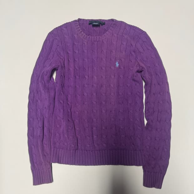 여성 폴로 랄프로렌 꽈배기 케이블 코튼 니트 S 퍼플