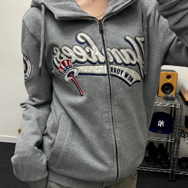 MLB 뉴욕 양키즈 스펠로고 그레이 후드집업