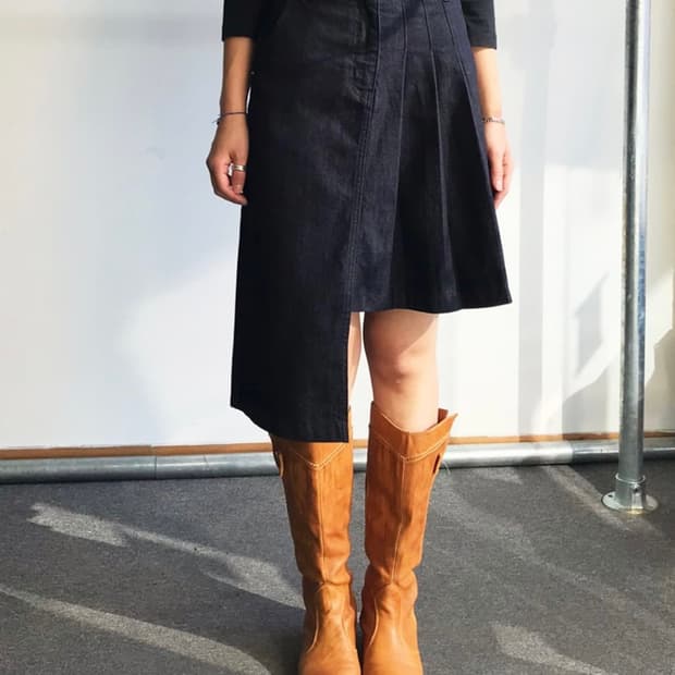 7% molepink denim pleats skirt
