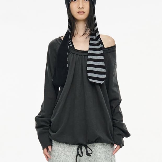 세릭 round hem string top (charcoal)