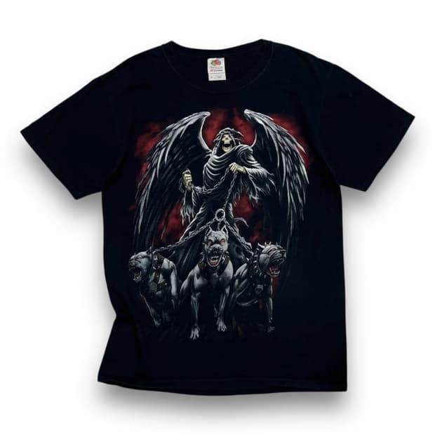 펑크 리퍼 광인 불독 아트 빈티지 다크 반팔 티셔츠