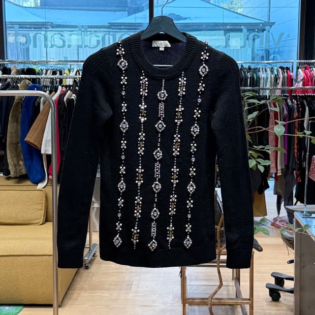 토리버치 블랙 에타 라인스톤 니트 