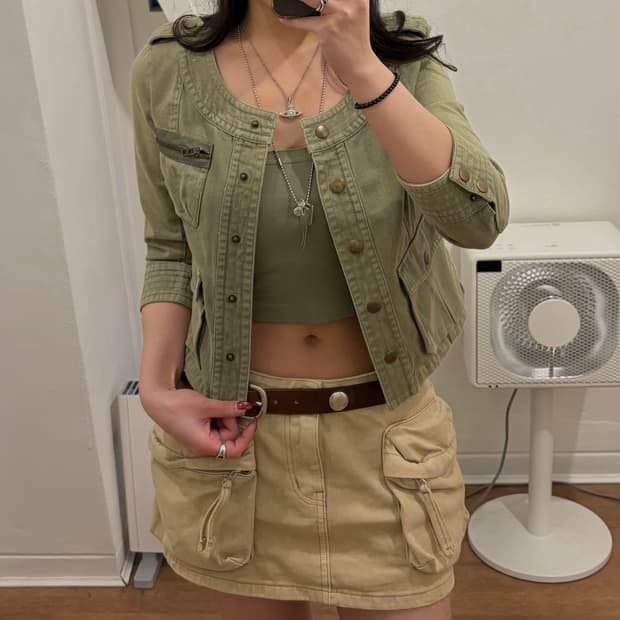 Y2K 밀리터리 견장 라운드넥 숏자켓